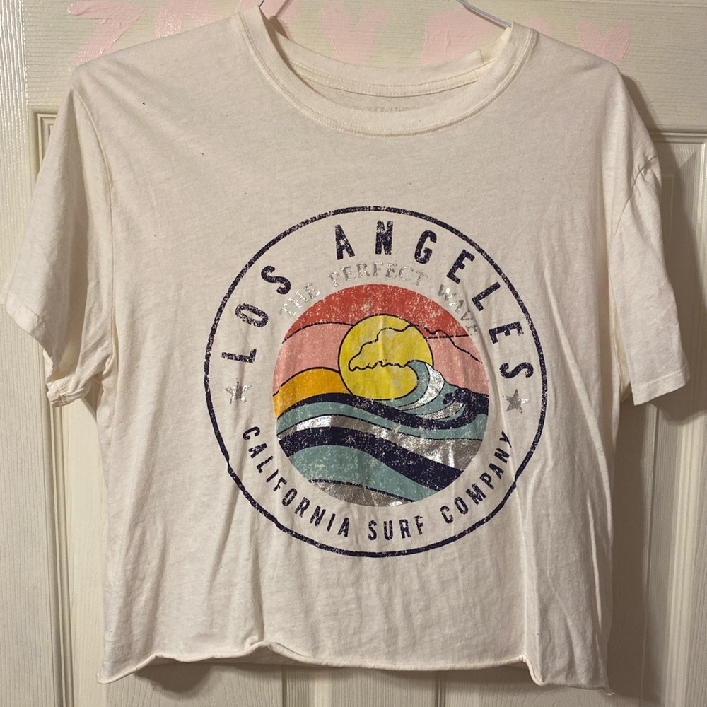 Crop top with California and beach print.